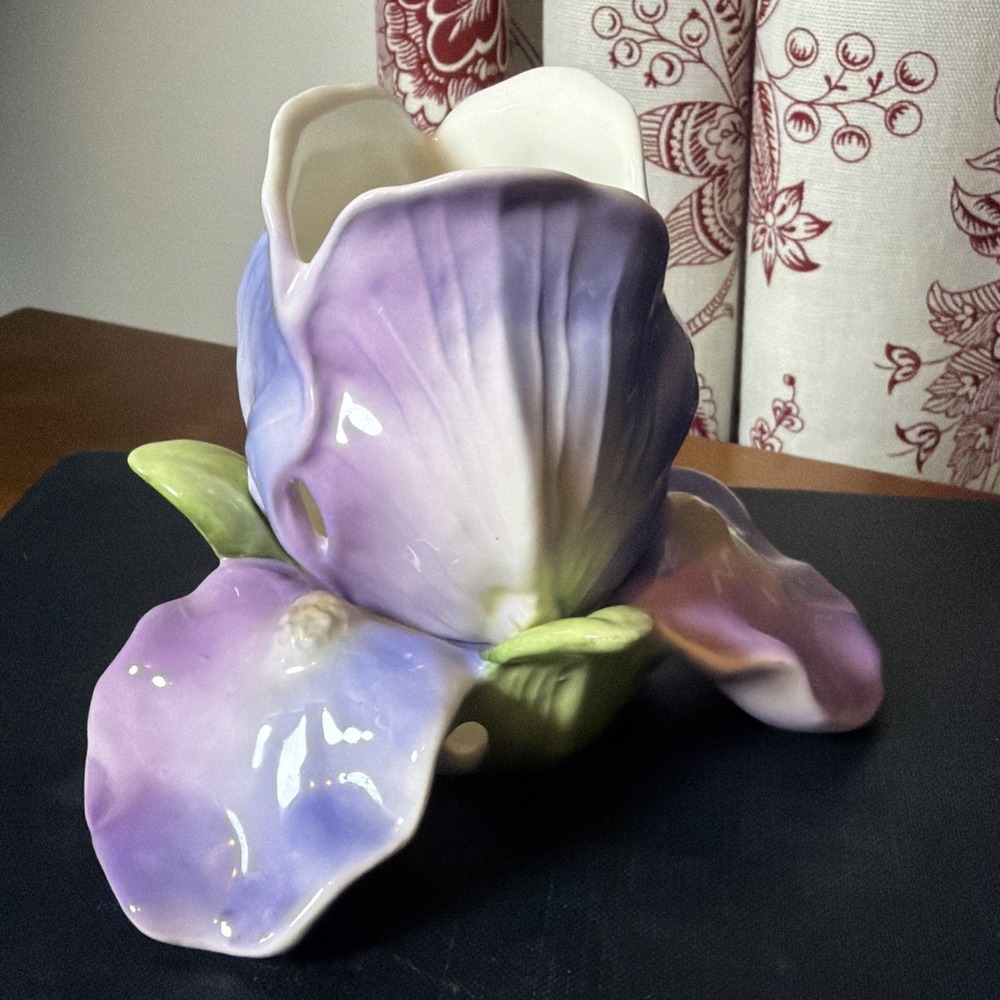Vintage Iris Flower Ceramic Tea Light Candle Holder Two Piece Cottagecore Garden